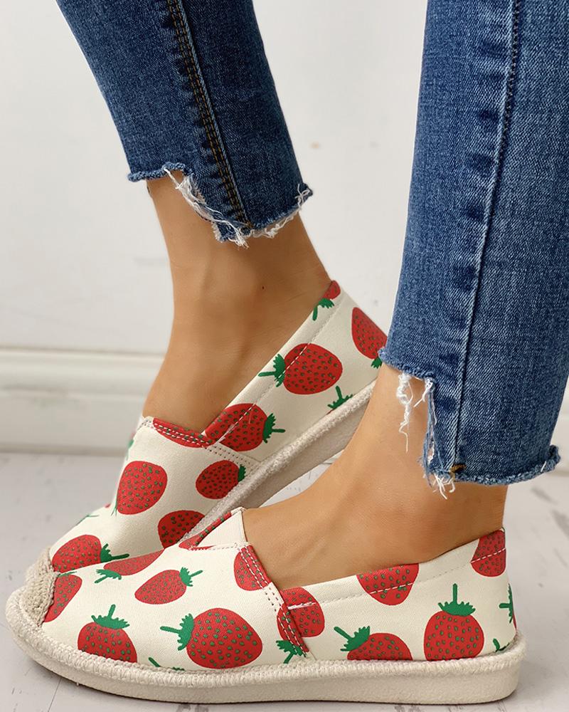 

Fruit Print Flat Casual Shoes, Red