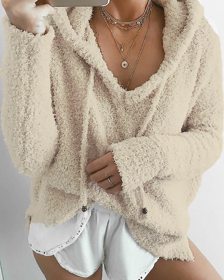 

Fashion Solid Casual Hoodies, Beige