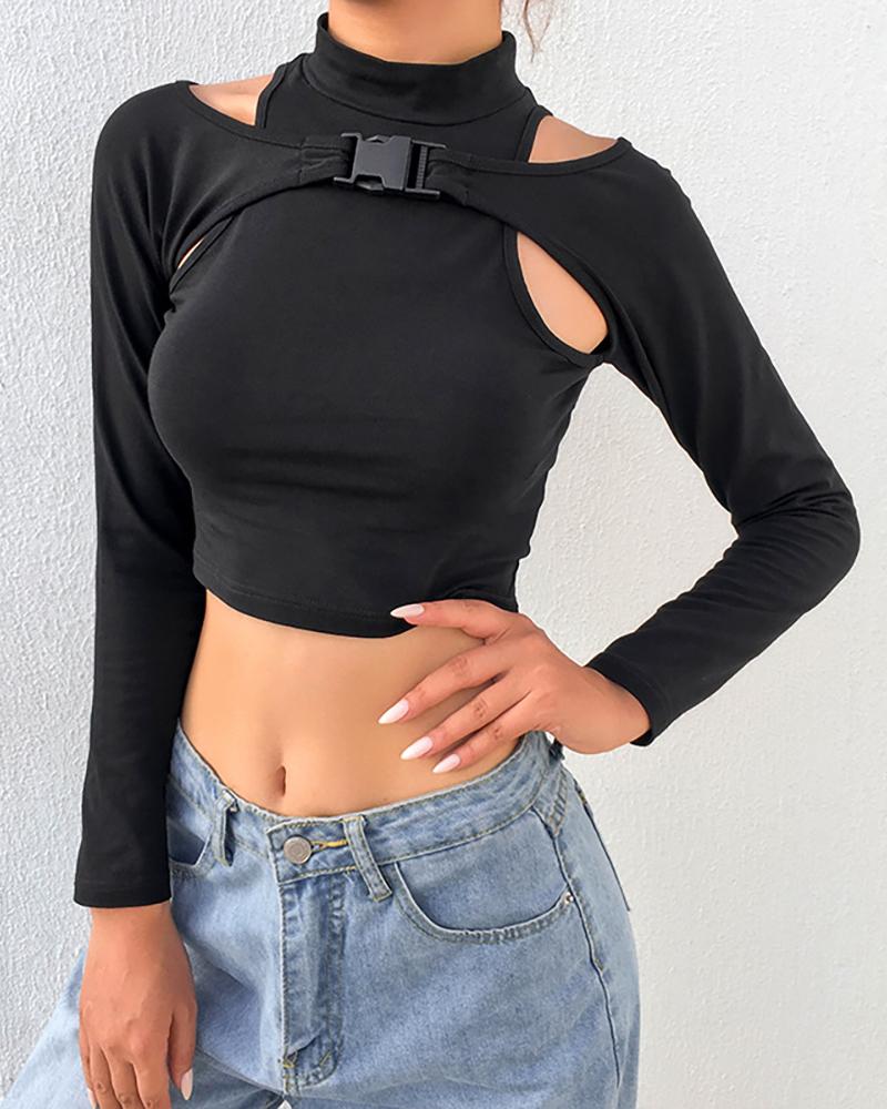 

Cut Out Long Sleeve Crop Top, Black