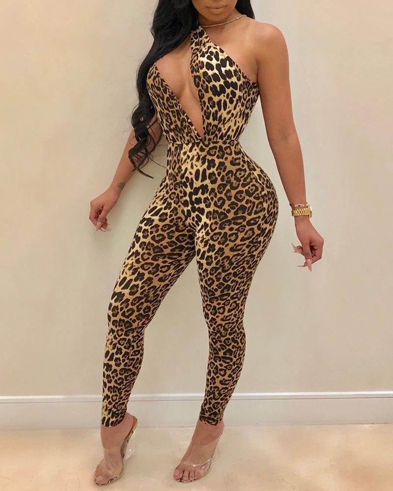 

Leopard Print One Shoulder Cut Out Jumpsuit