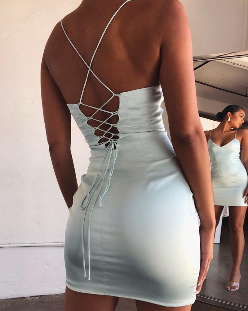 

Spaghetti Strap Crisscross Satin Dress, Light green
