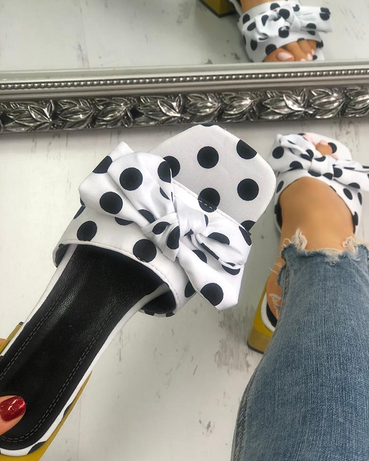 

Polka Dot Bow-tie Non-Slip Flat Slippers, White