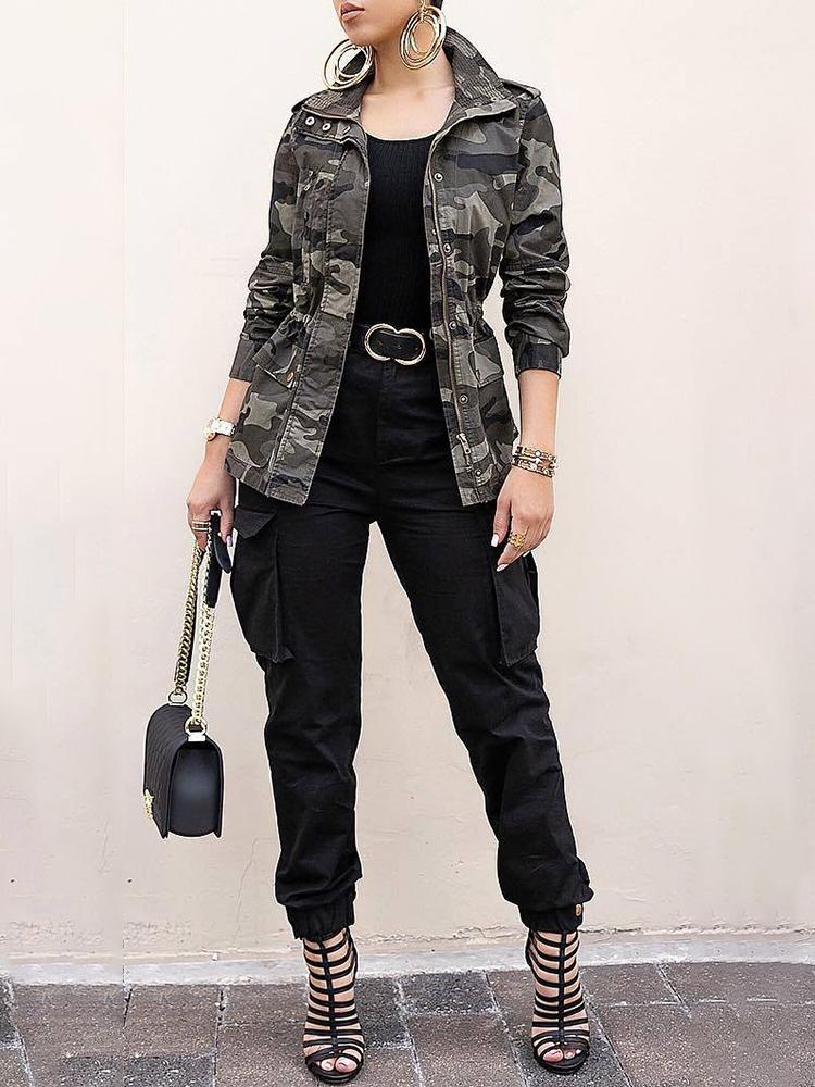 

Camouflage Zipper Pocket Design Coat, Army green
