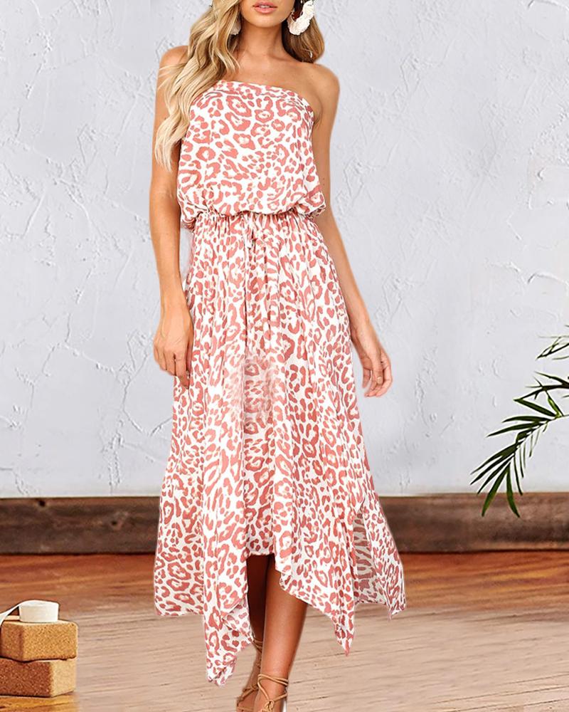

Floral Print Bandeau Casual Dress, Pink