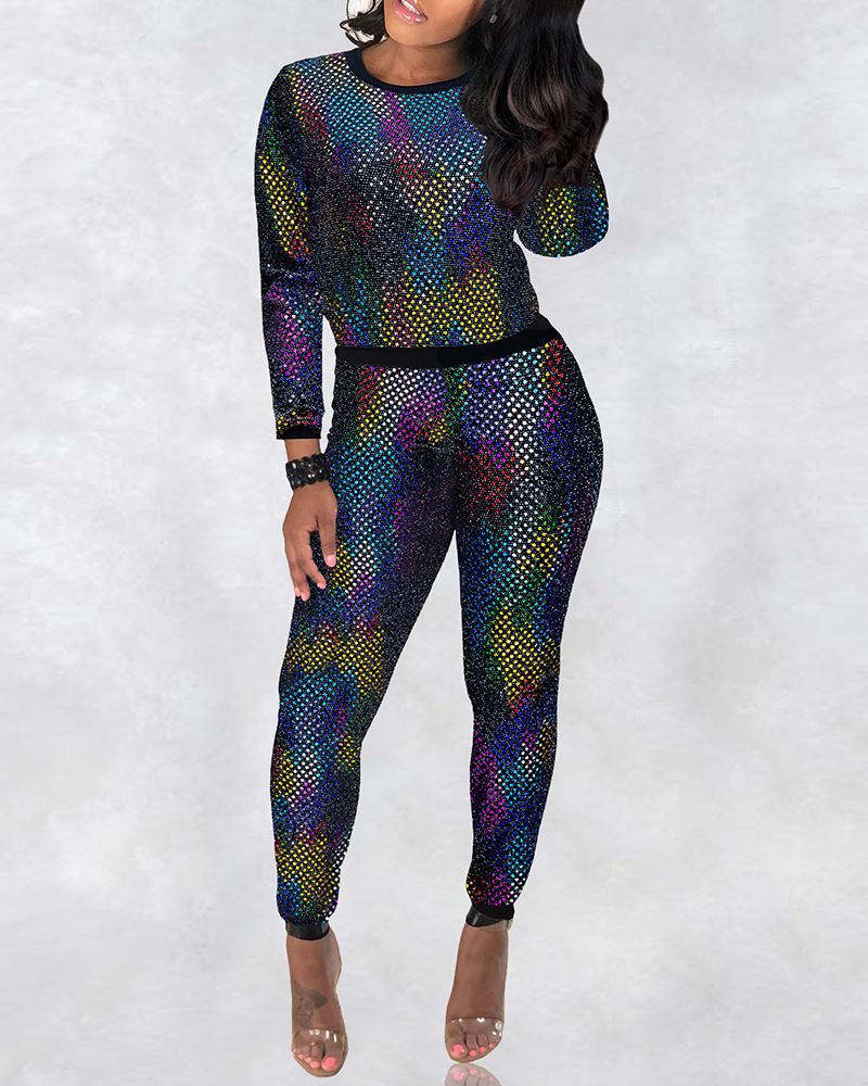

Glitter Long Sleeve Top & Pants Sets, Multicolor