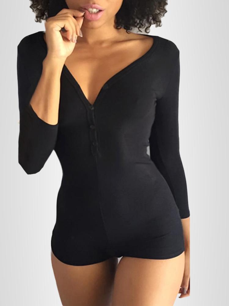 

Basic V Neck Slinky Romper, Khaki;black