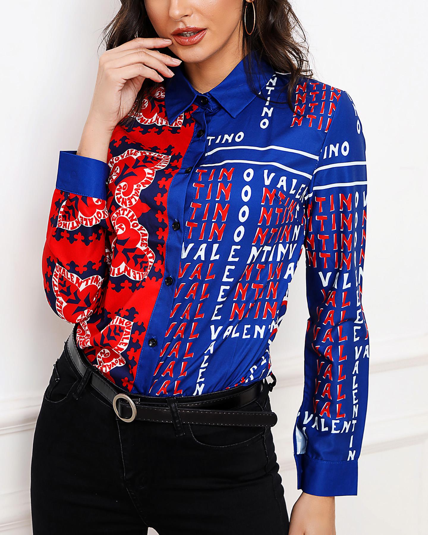 

Colorblock Print Long Sleeve Shirt, Multicolor