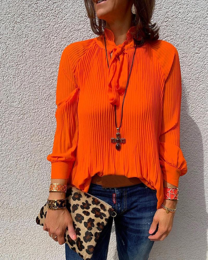 

Tied Neck Pleated Lantern Sleeve Blouse