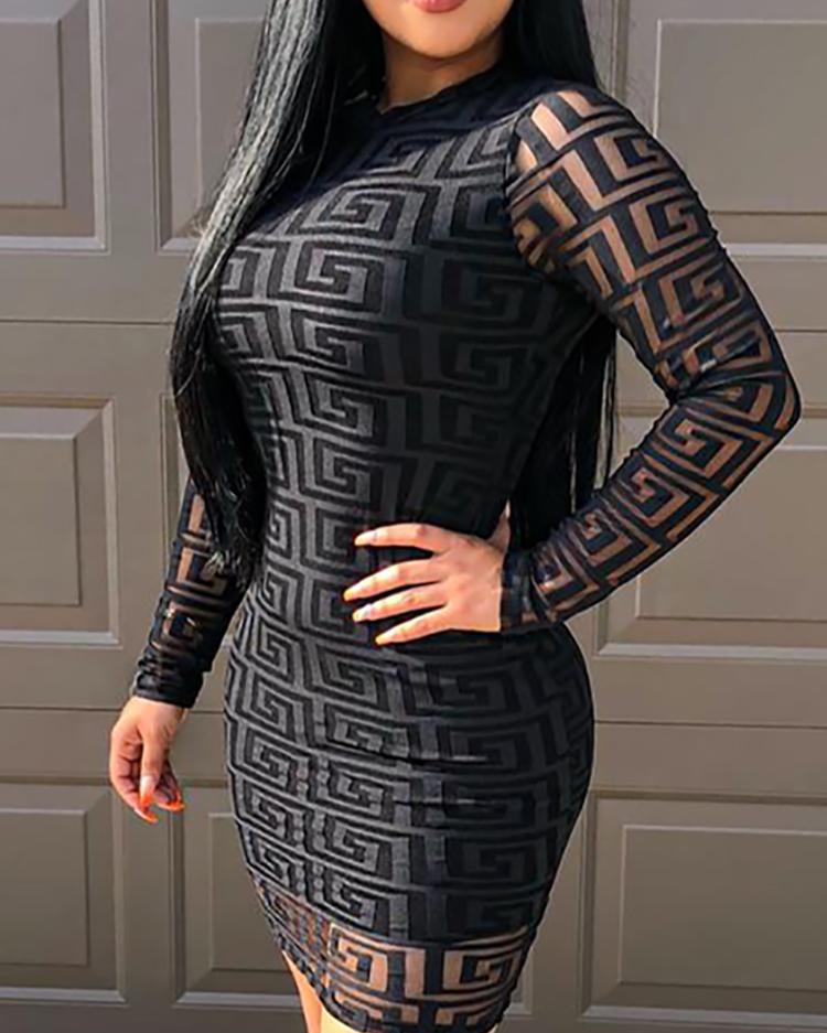 

G Inspired Print Keyhole Back Bodycon Dress, Black