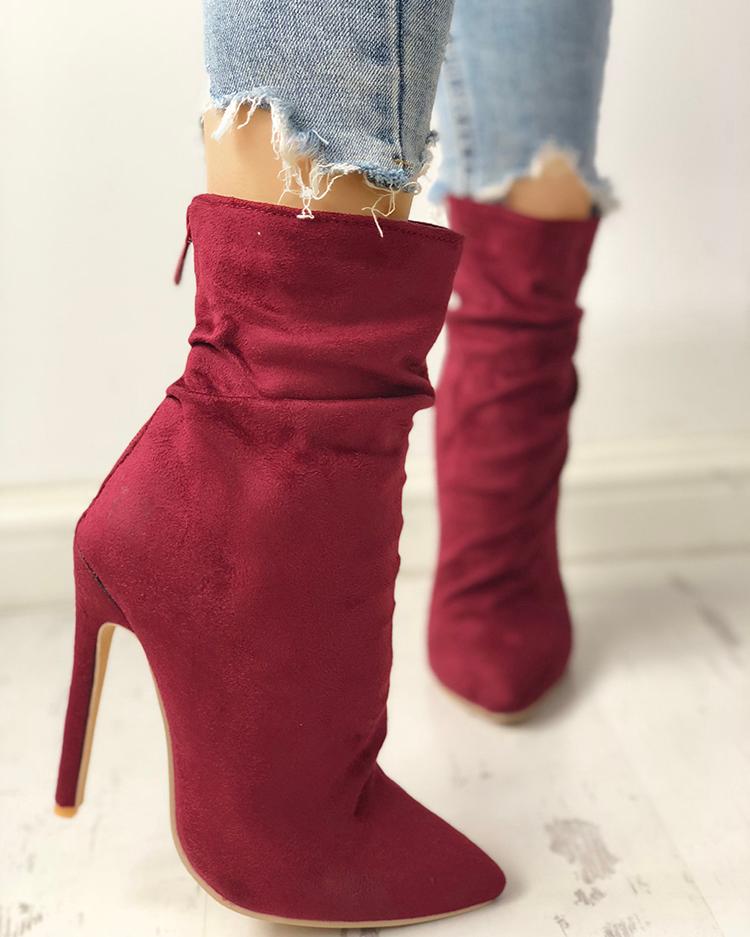 

Suede Thin Heeled Boots, Red