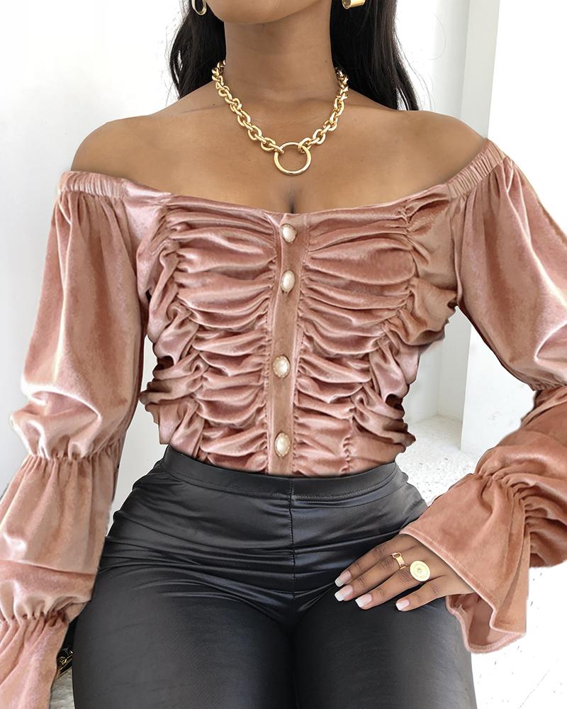 

Velvet Plain Ruched Blouse, Pink