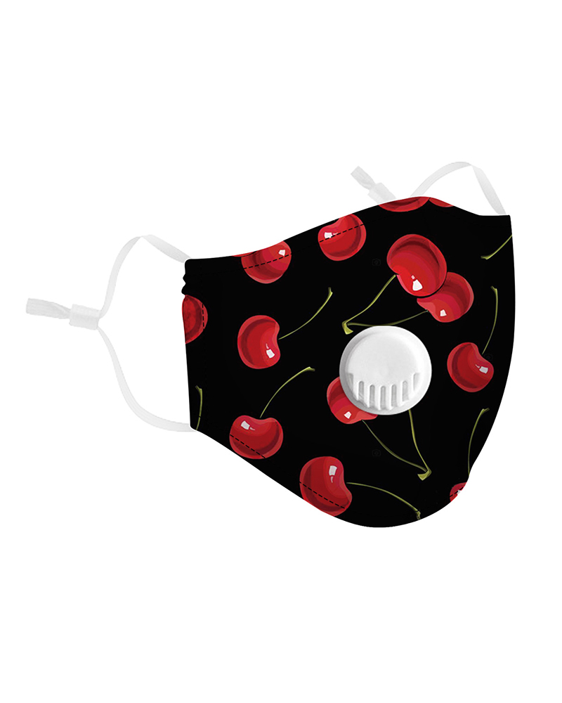 

Cherry Print Breathing Washable Valve Face Mask (2 filters as gift, Red