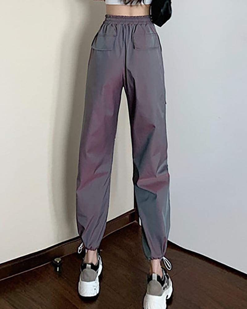 

Drawstring Pocket Design Solid Cargo Pants, Pink