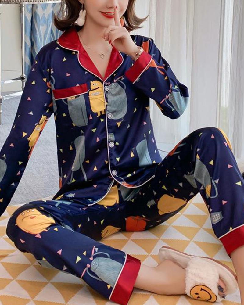 

Satin Two-Piece Pajama Set, Dark blue
