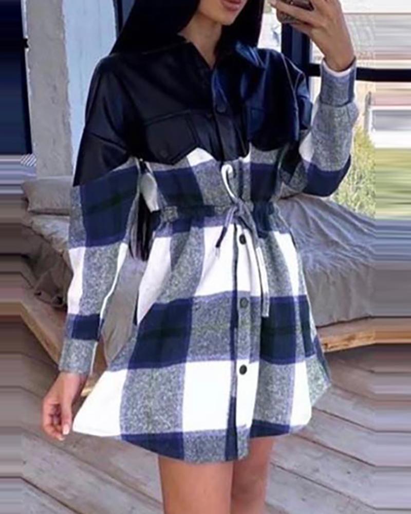 

Plaid Print Buttoned Shirt Dress, Blue