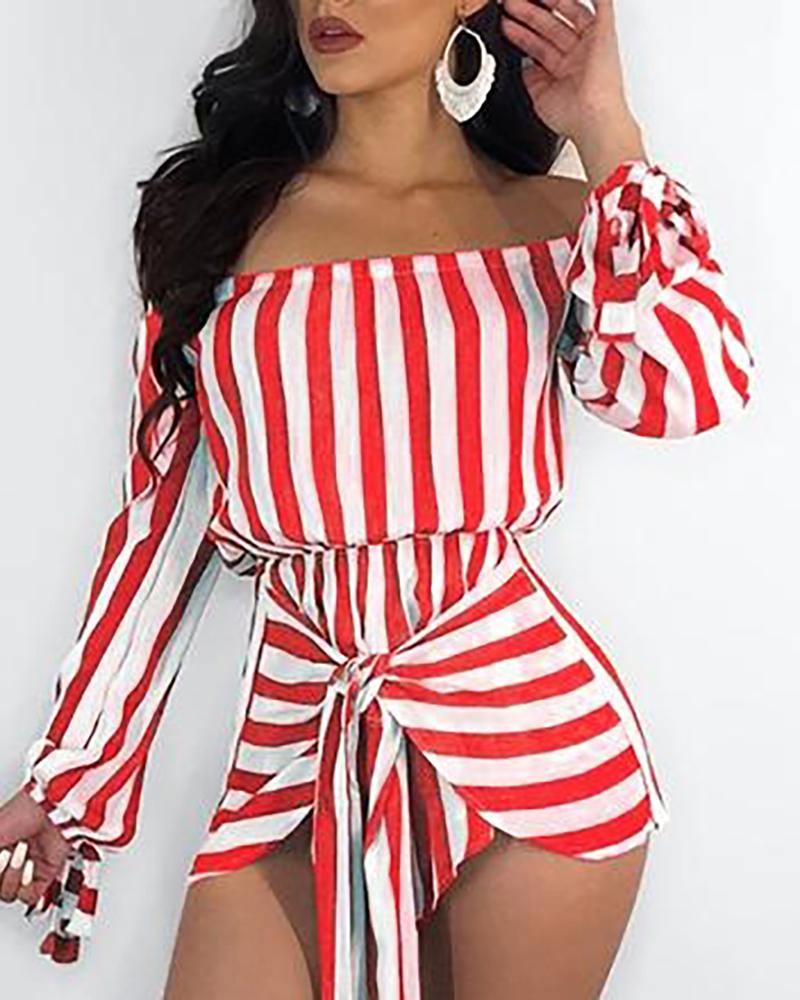 

Striped Tie Waist Casual Bardot Romper