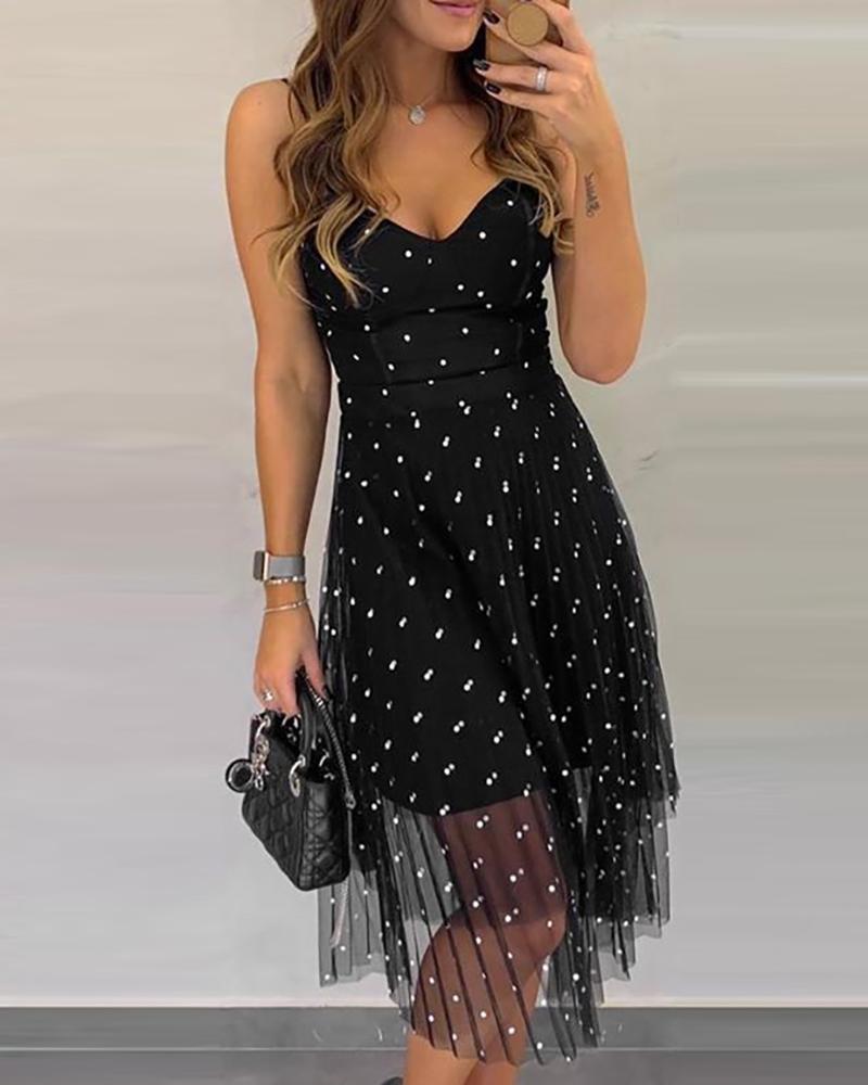 

Polka Dots V Neck Sheer Mesh Dress