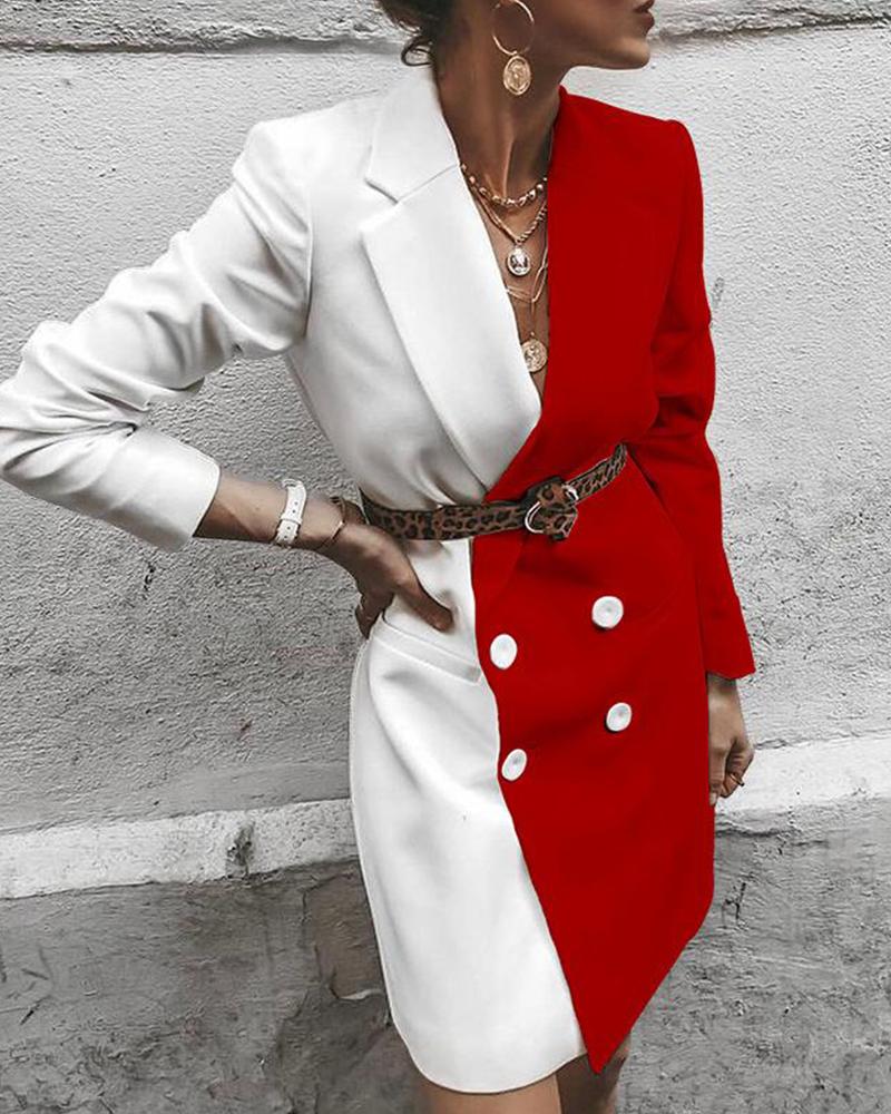 

Contrast Double Breasted Blazer, Red