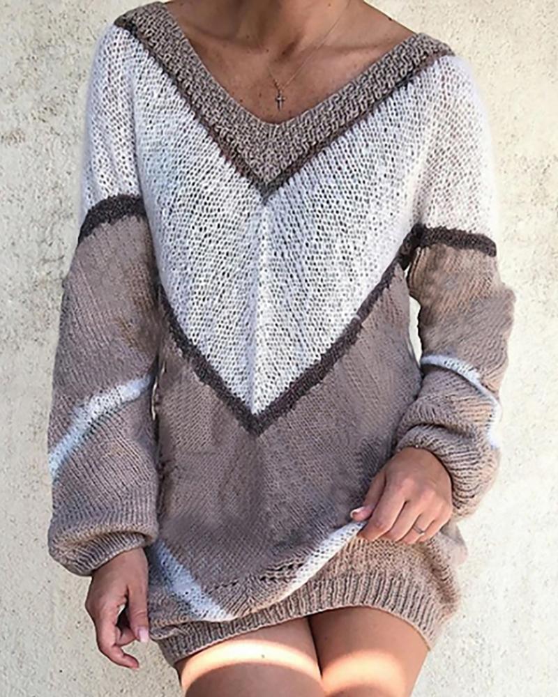 

Colorblock Long Sleeve Longline Sweater, Coffee