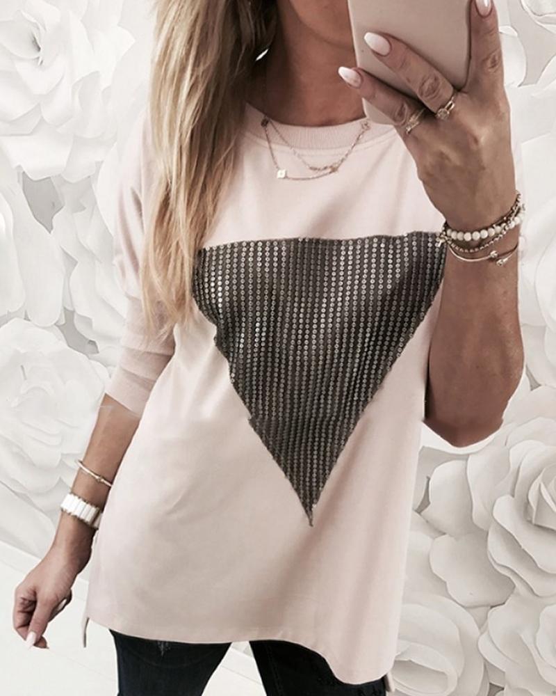 

Hot Stamping Patch Long Sleeve Blouse, Apricot
