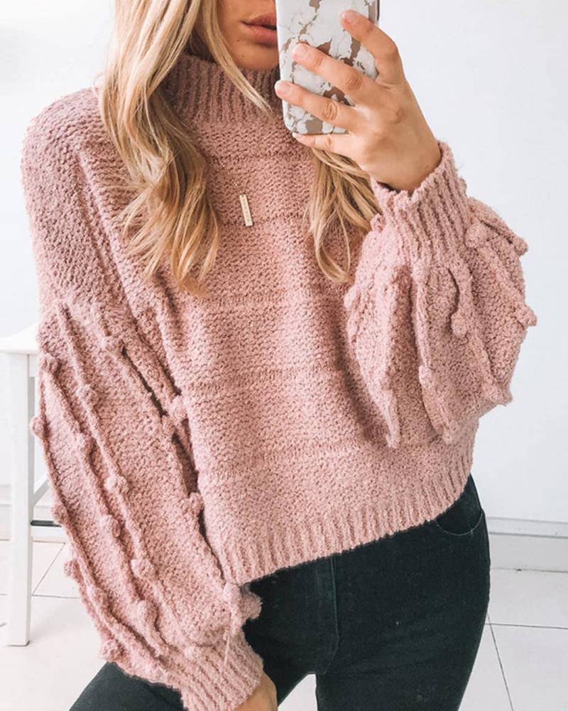 

Brief High-neck Lantern Sleeve Sweater, Pink