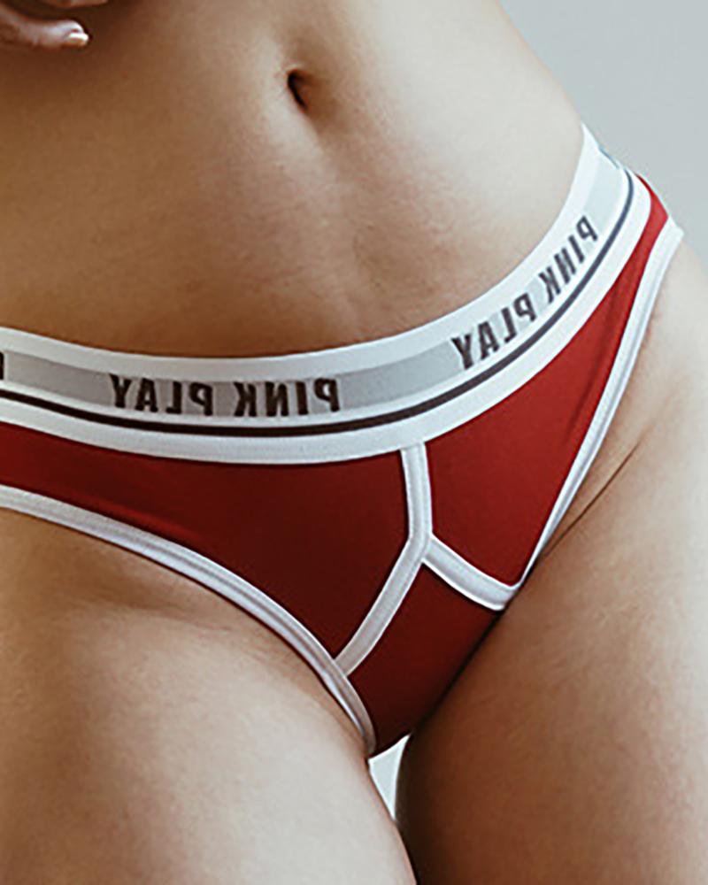 

Letter Print Colorblock Panty, Red
