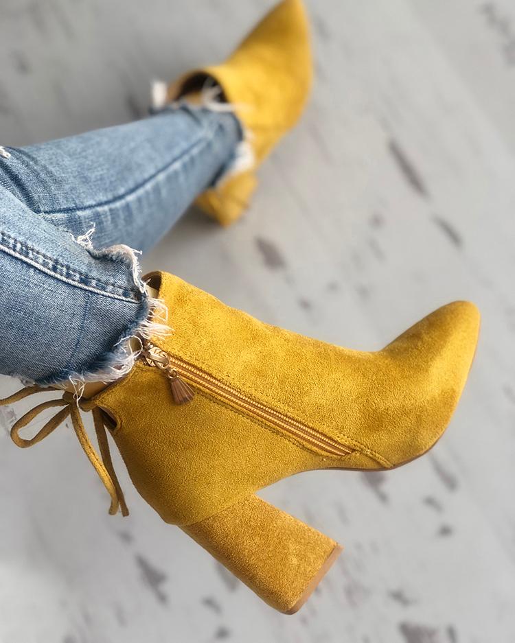 

Suede Point Toe Tie Back Ankle Boots, Yellow