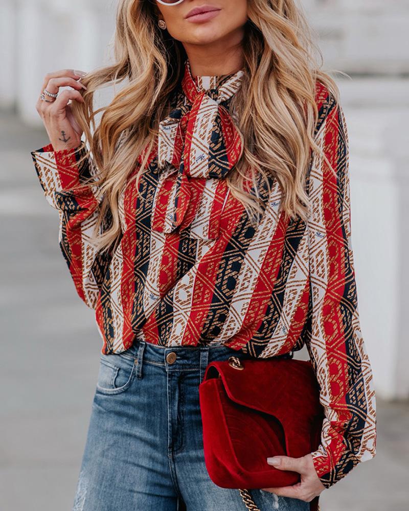 

Print Tied Neck Casual Blouse