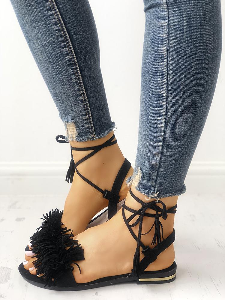 

Strappy Tassel Open Toe Flat Sandals