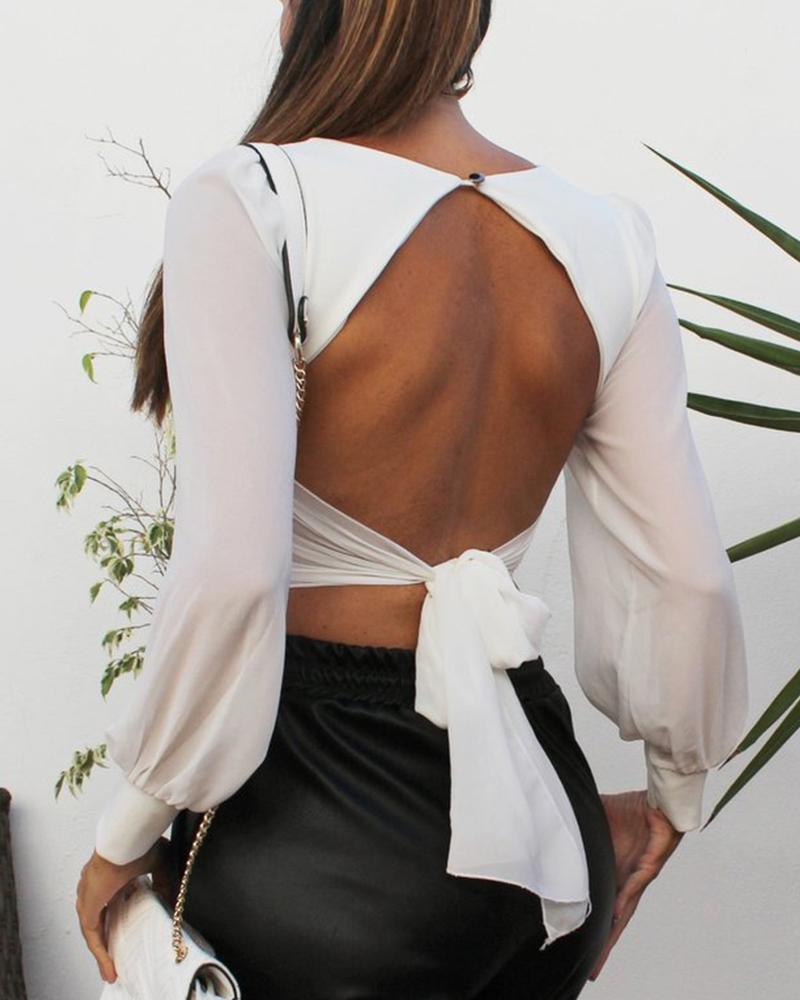 

Open Back Tie-Up Blouse, White