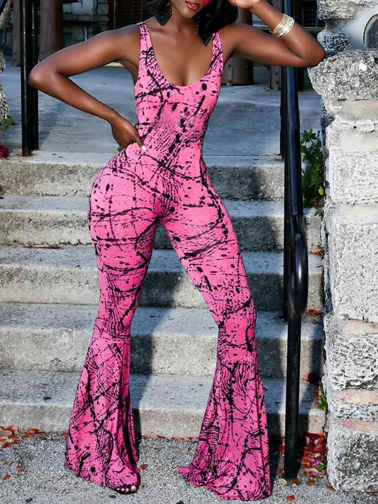 

Graffiti Print Slinky Flared Jumpsuit