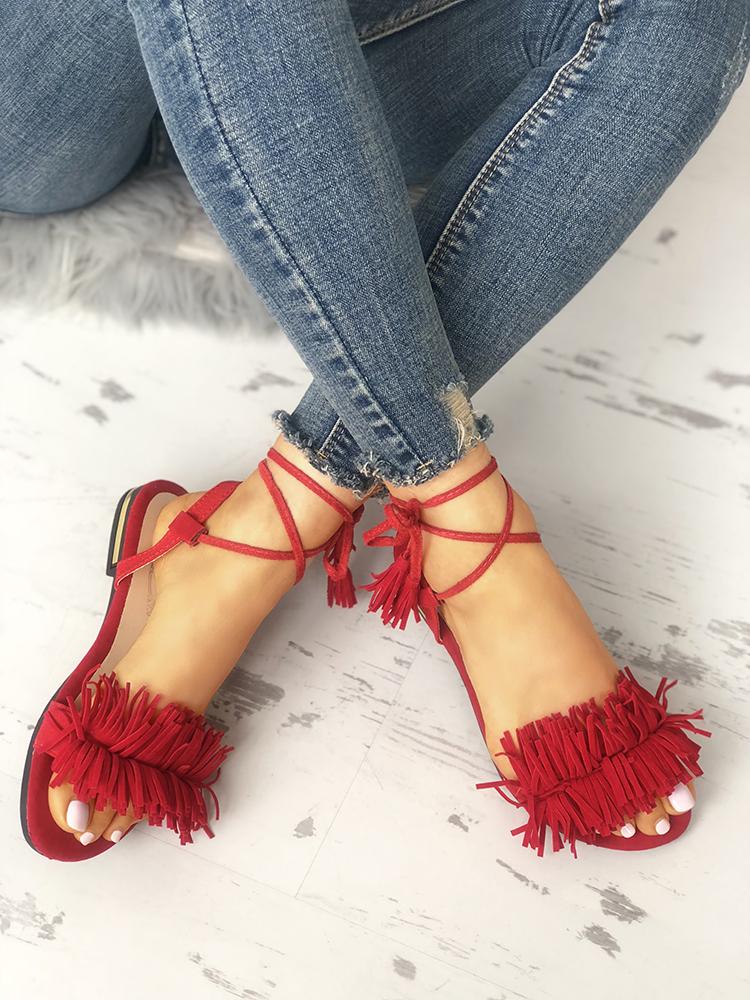 

Strappy Tassel Open Toe Flat Sandals