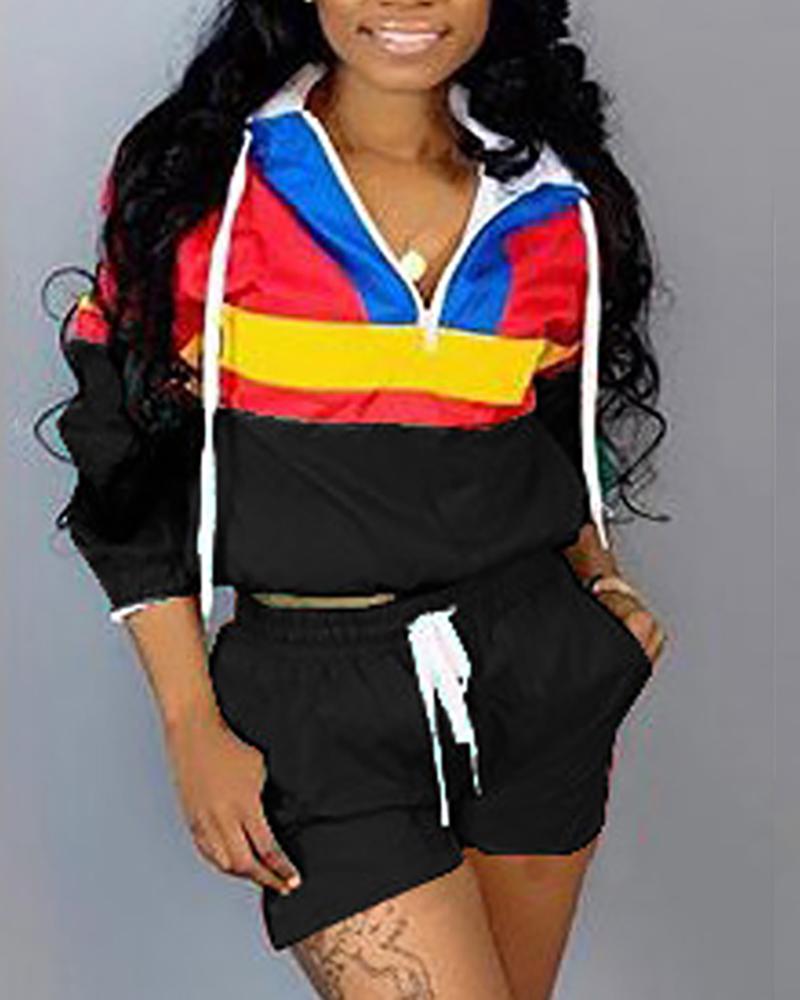 

Contrast Color Hooded With Shorts, Black