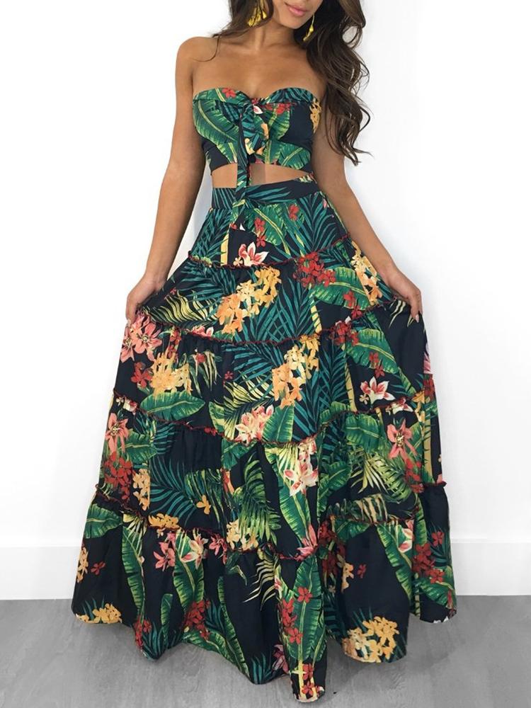 

Tropical Print Tube Top&Maxi Skirt Set