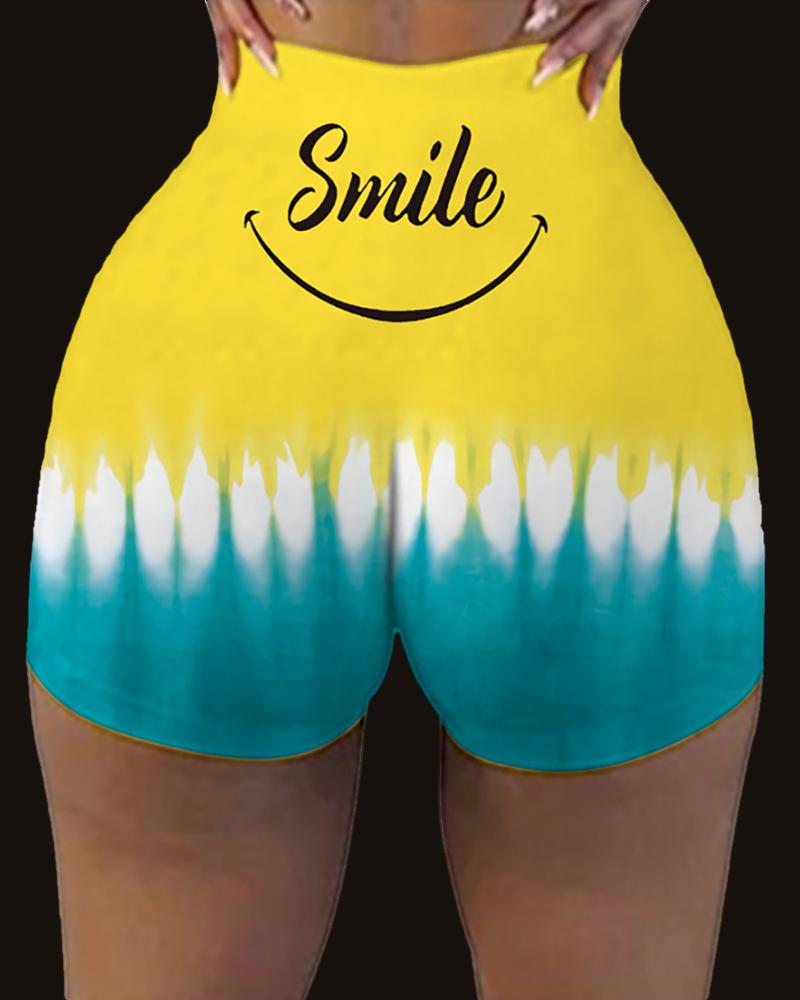

Letter /Heart / Cartoon / Tie Dye Print High Waist Shorts, Yellow