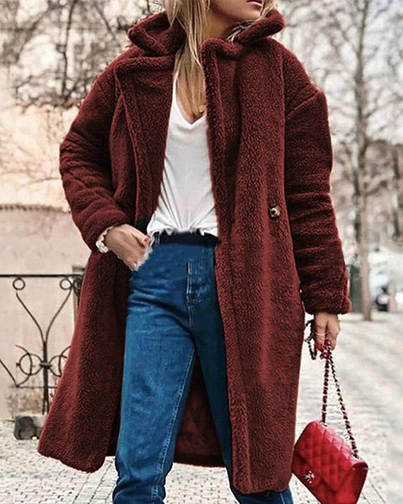 

Faux Shearling Knee Length Teddy Coat