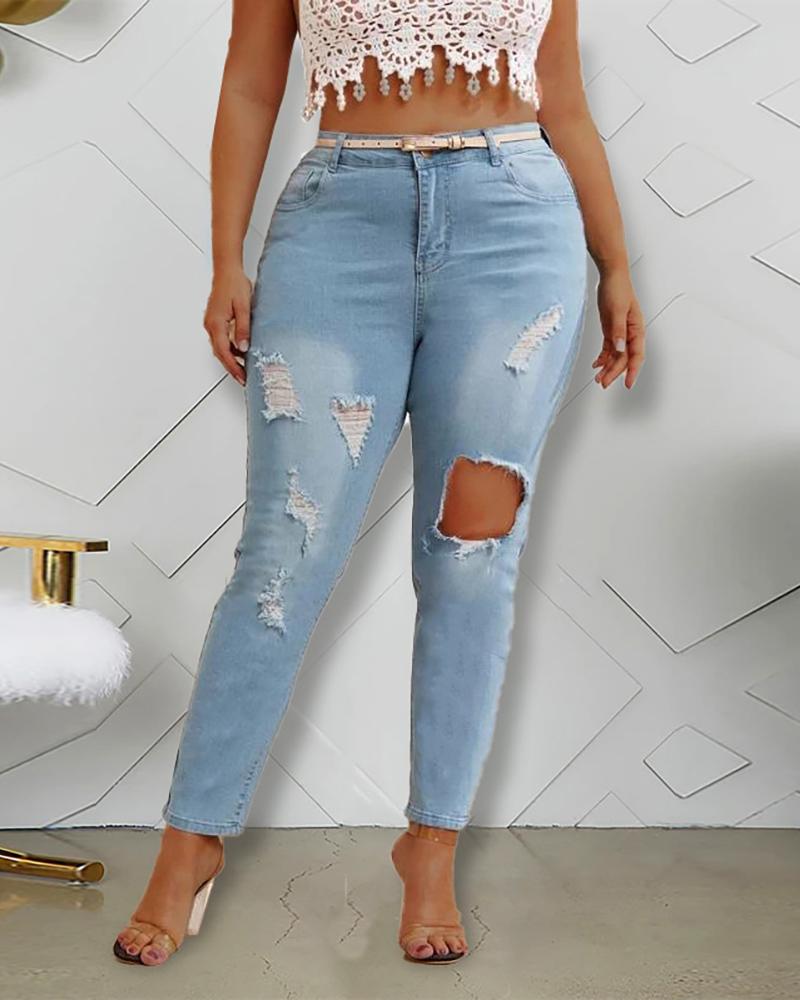 

Ripped Cutout Pocket Design Casual Jeans, Blue