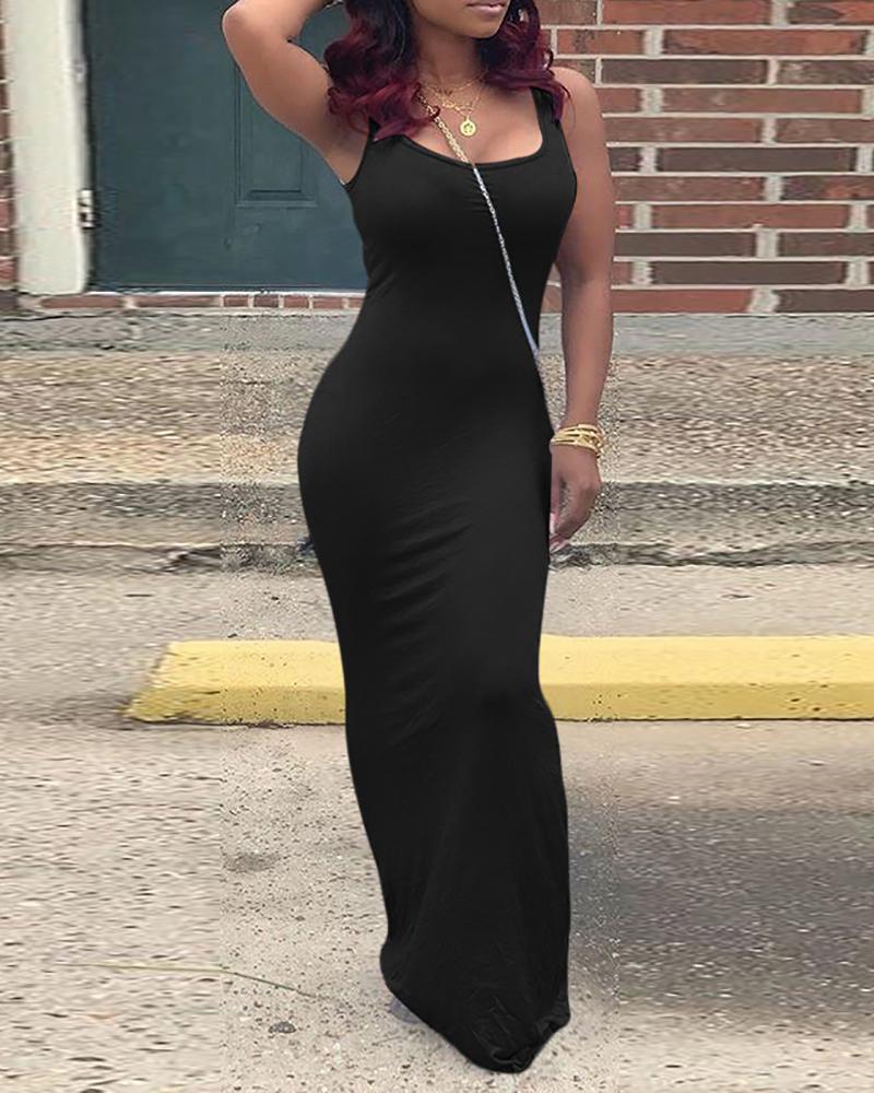 

Solid Color Tank Casual Maxi Dress, Black