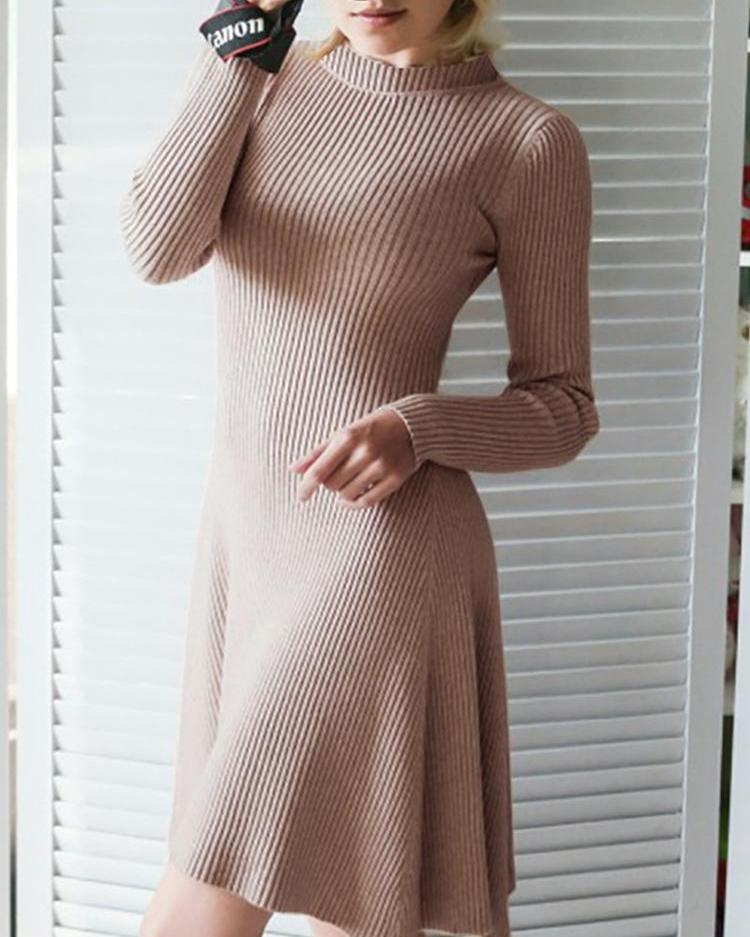 

Irregular Hem Long Sleeve Dress, Khaki