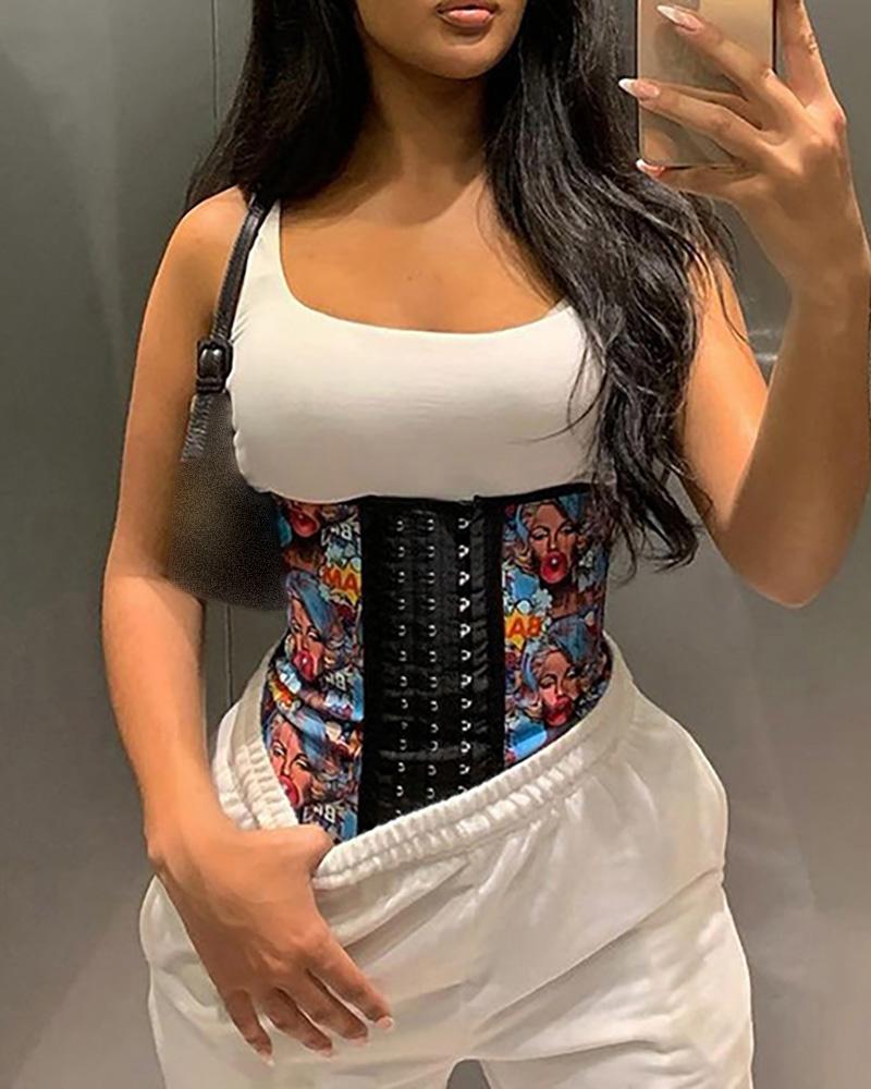 

Graphic Print Shapewear Corset, Dark blue