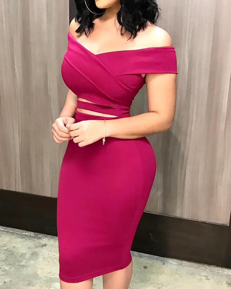 

Off Shoulder Cut Out Midi Dress, Hot pink