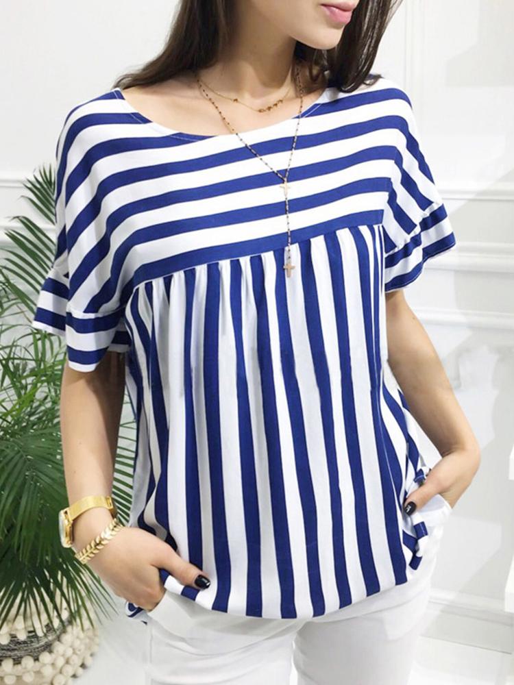 

Casual Striped Ruffles Sleeve Loose Top