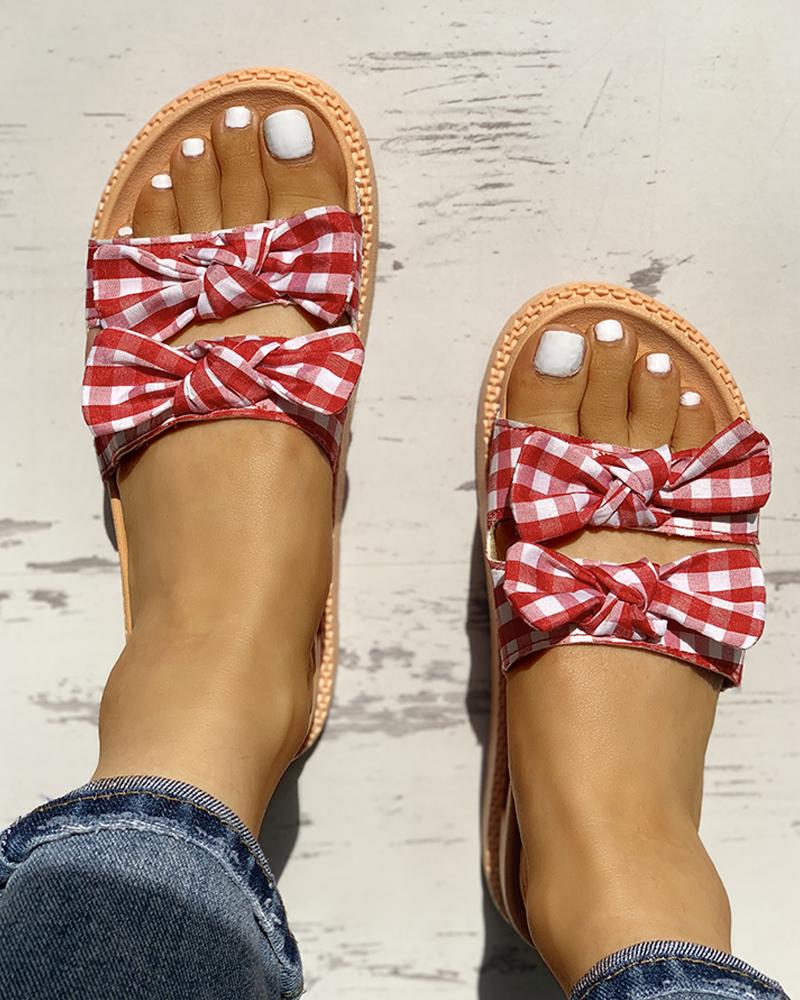 

Gird Bowknot Design Casual Flat Sandals, Red