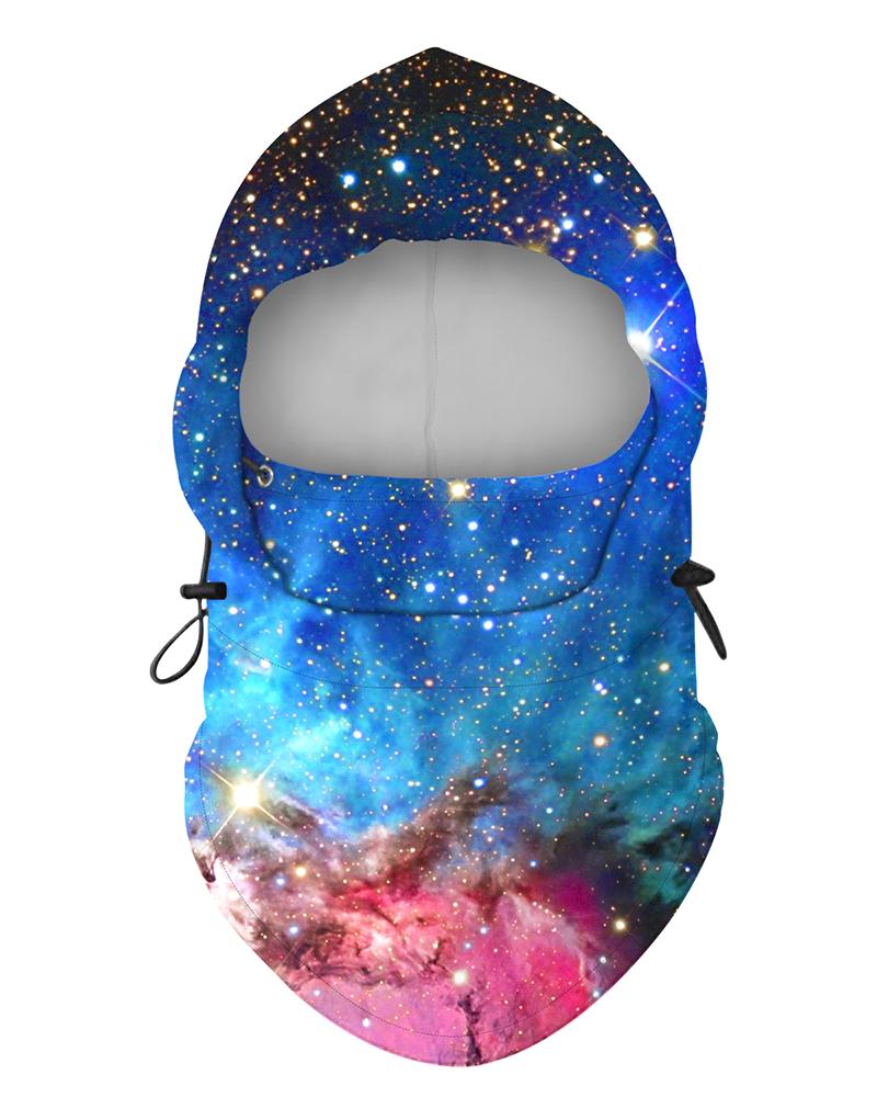 

Starry Sky Print Polar Fleece Hood Adjustable Face Bandana, Blue
