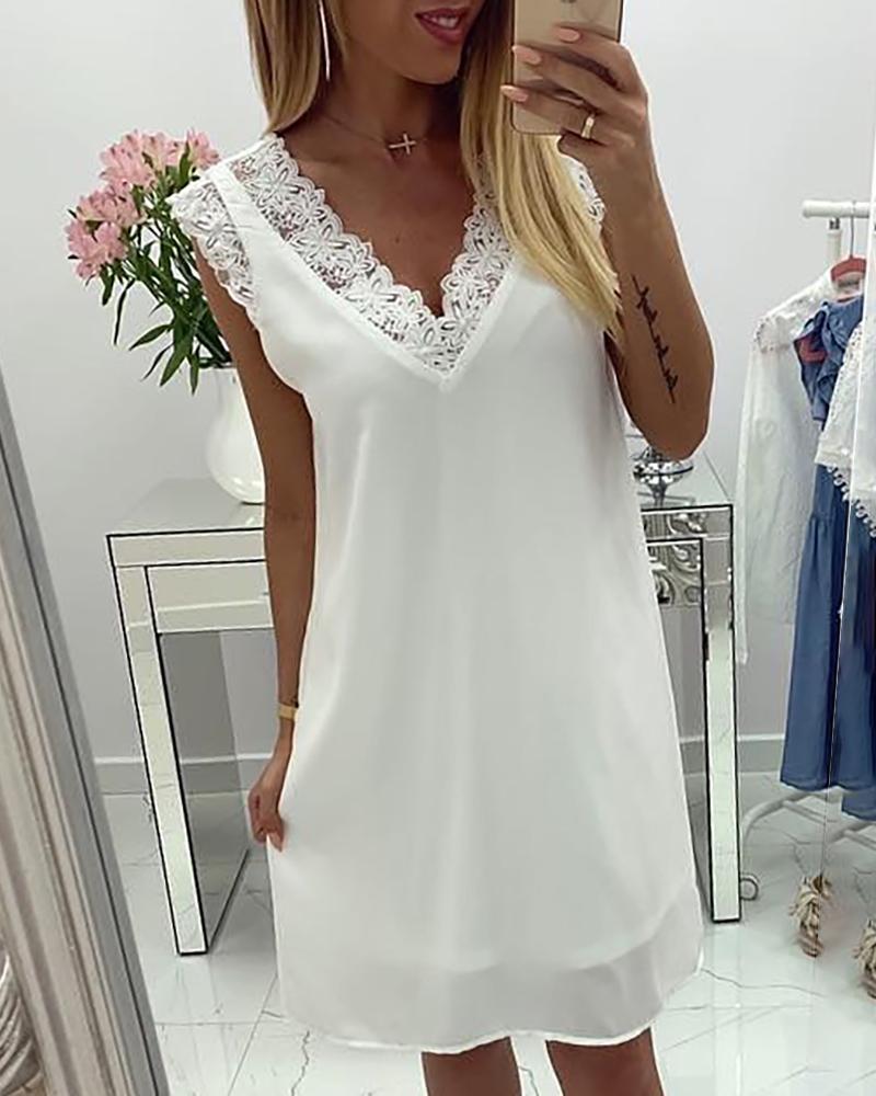 

Double V-Neck Lace Insert Dress