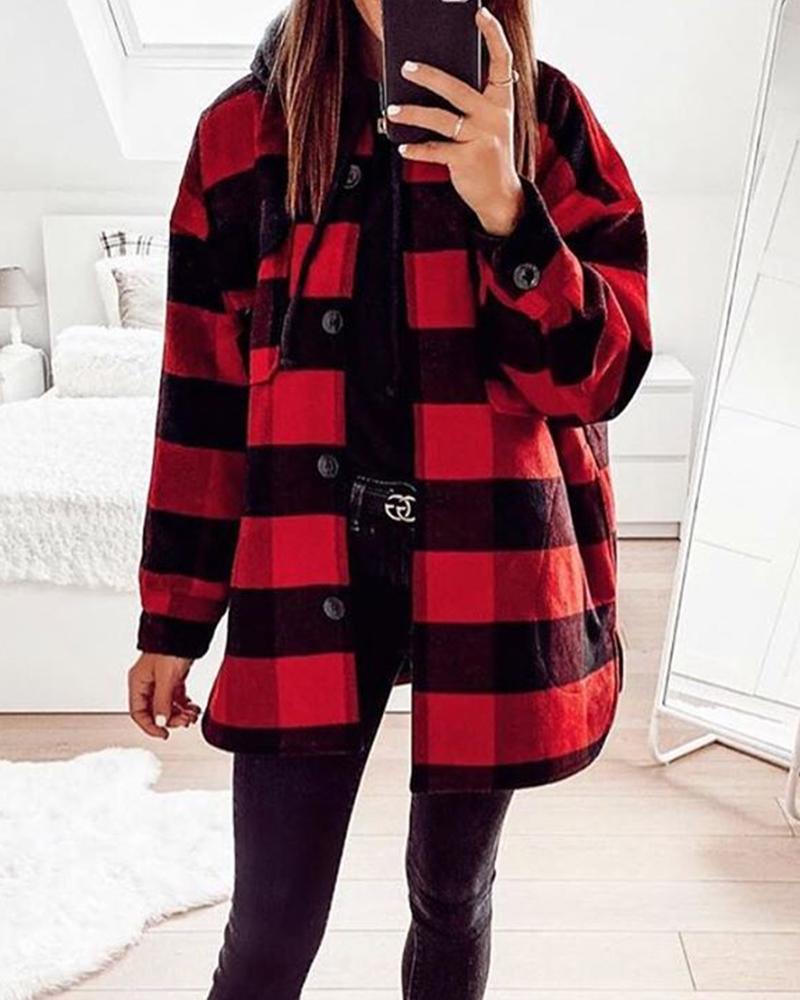 

Colorblock Button Front Hooded Coat