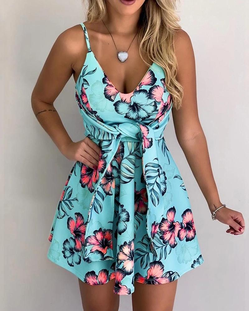 

Floral Print Tied Detail Dress, Blue