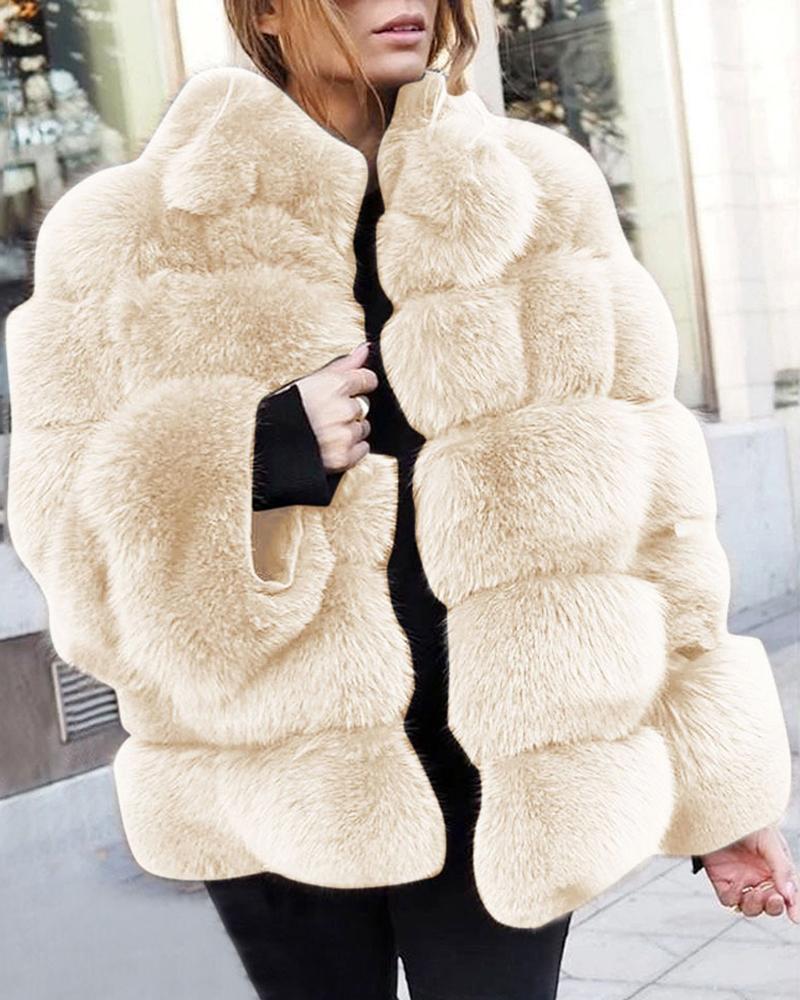 

Solid Fluffy Longline Casual Coat, White