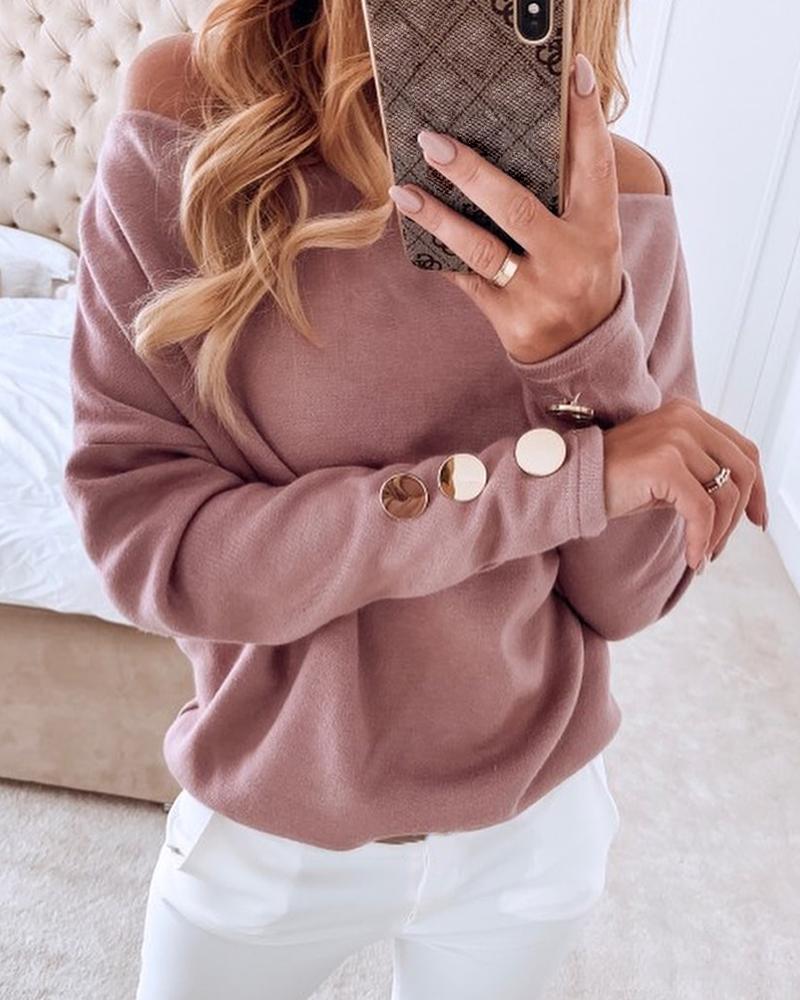 

Solid Off Shoulder Buttoned Blouse, Pink