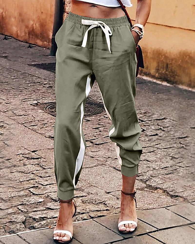 

Colorblock Pocket Design Drawstring Sweatpants, Green
